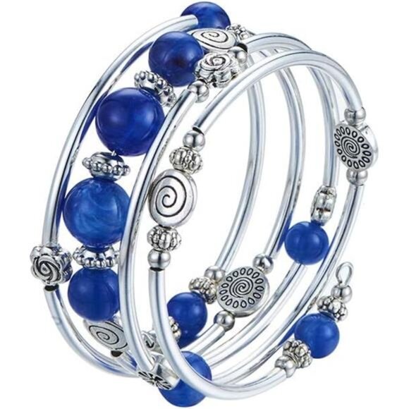 Wrap Bangle Rose Bead Bracelet - Beaded Bracelet - Picture 3 of 5